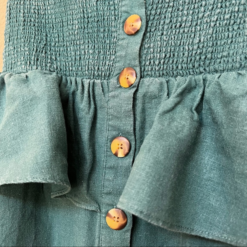 Urban Outfitters Green Strapless Ruffle Linen Jumpsuit A-22 - Picture 5 of 13